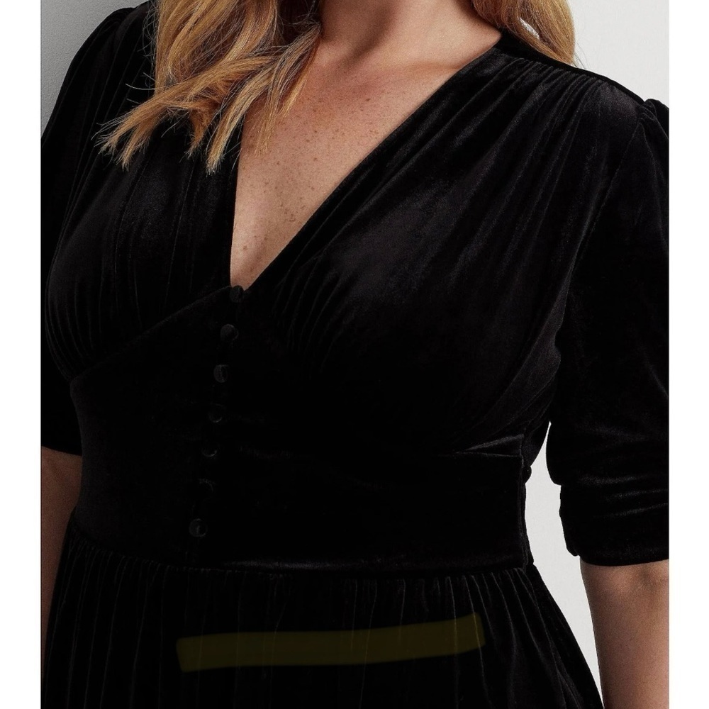NWT Lauren Ralph Lauren Black Empire Waist Velvet Dress - Picture 4 of 7